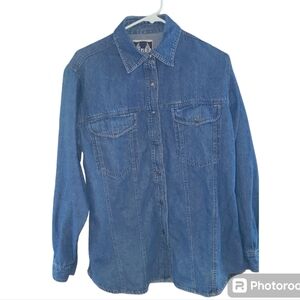 Harley-Davidson Biker‎ Blues Womens Blue Denim Jean Snap Front Shirt Cham…